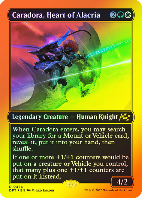 Caradora, Heart of Alacria (First Place Foil)\nAetherdrift - Alternate Foil\nSingle\nMagic The Gathering