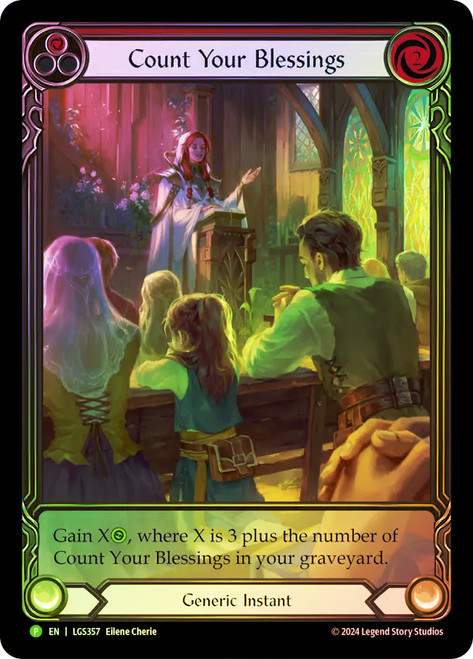 Count Your Blessings (Red) (Armory Event) (Extended Art)
Promotional Cards
Single
Flesh and Blood