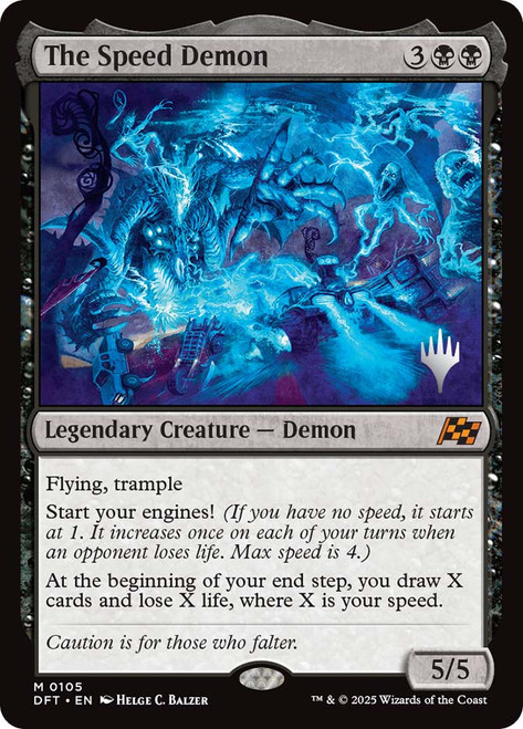 The Speed Demon (Promo Pack) (Aetherdrift)\nPromo: Planeswalker Stamped\nSingle\nMagic The Gathering