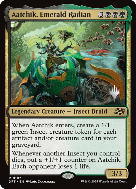 Aatchik, Emerald Radian (Promo Pack) (Aetherdrift)\nPromo: Planeswalker Stamped\nSingle\nMagic The Gathering