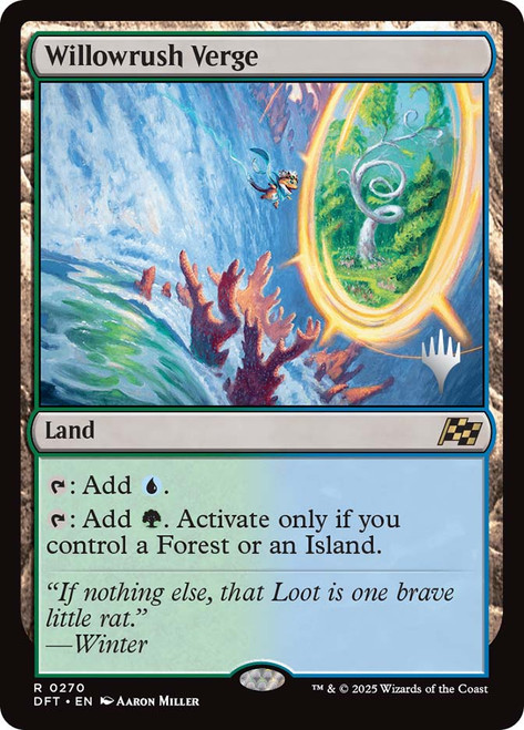 Willowrush Verge (Promo Pack) (Aetherdrift)\nPromo: Planeswalker Stamped\nSingle\nMagic The Gathering
