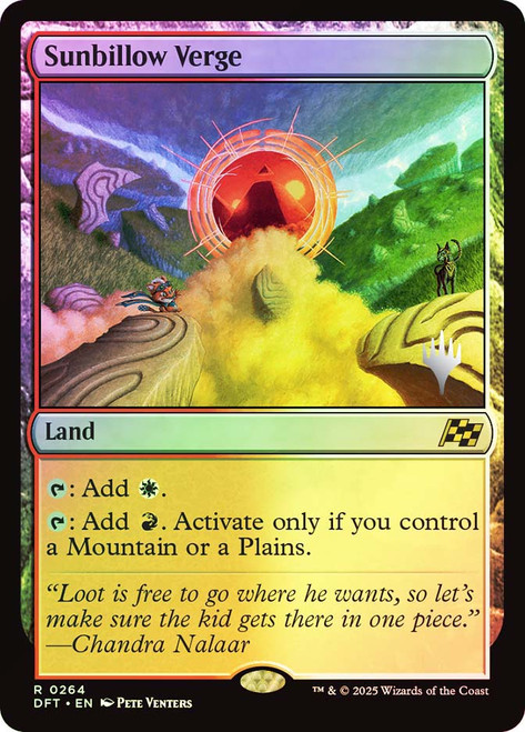 Sunbillow Verge (Promo Pack) (Aetherdrift)\nPromo: Planeswalker Stamped\nSingle\nMagic The Gathering