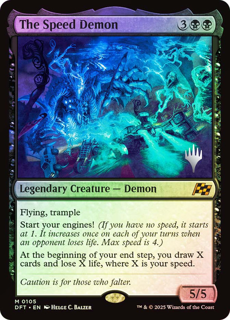 The Speed Demon (Promo Pack) (Aetherdrift)\nPromo: Planeswalker Stamped\nSingle\nMagic The Gathering