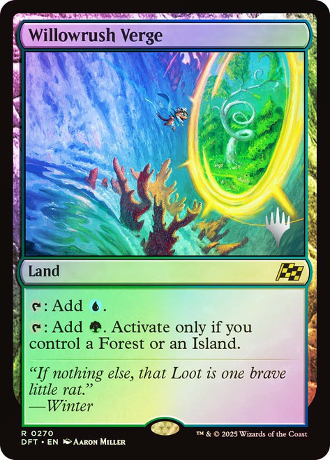 Willowrush Verge (Promo Pack) (Aetherdrift)\nPromo: Planeswalker Stamped\nSingle\nMagic The Gathering