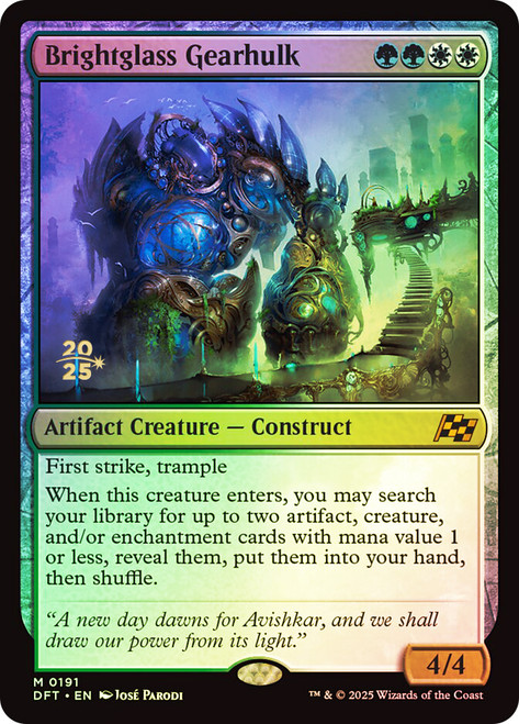 Brightglass Gearhulk (Prerelease) (Aetherdrift)\nPromo: Date Stamped\nSingle\nMagic The Gathering