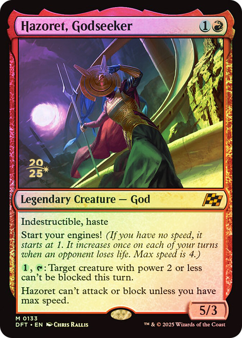 Hazoret, Godseeker (Prerelease) (Aetherdrift)\nPromo: Date Stamped\nSingle\nMagic The Gathering