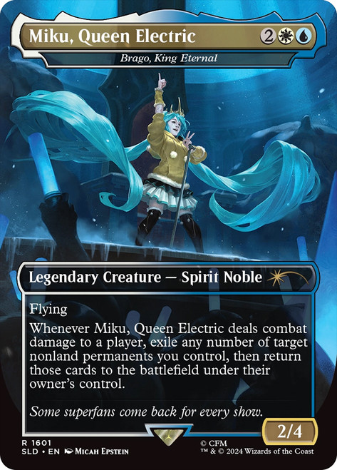 Brago, King Eternal (Miku, Queen Electric) (Hatsune Miku) (Secret Lair) (Borderless)\nPromo: General\nSingle\nMagic The Gathering
