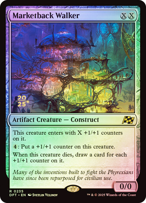 Marketback Walker (Prerelease) (Aetherdrift)\nPromo: Date Stamped\nSingle\nMagic The Gathering