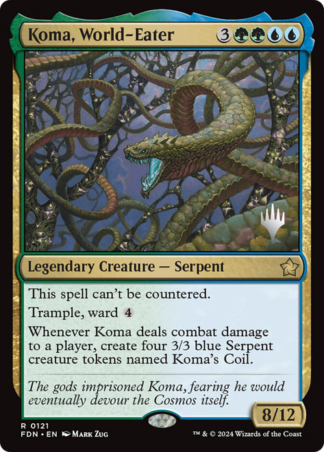 Koma, World-Eater (Promo Pack) (Foundations)\nPromo: Planeswalker Stamped\nSingle\nMagic The Gathering