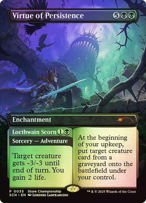 Virtue of Persistence (Store Championship) (Borderless)\nPromo: General\nSingle\nMagic The Gathering