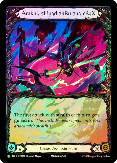 Arakni, 5L!p3d 7hRu 7h3 cR4X (Prerelease) (Extended Art)
Promotional Cards
Single
Flesh and Blood