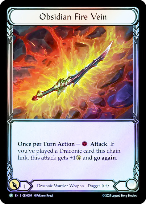 Obsidian Fire Vein (GEM Pack) (#005)
Promotional Cards
Single
Flesh and Blood