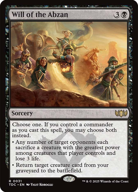 Will of the Abzan\nTarkir: Dragonstorm Commander\nSingle\nMagic The Gathering