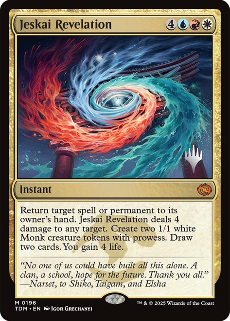 Jeskai Revelation (Promo Pack) (Tarkir: Dragonstorm)\nPromo: Planeswalker Stamped\nSingle\nMagic The Gathering