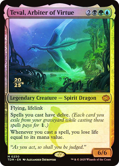 Teval, Arbiter of Virtue (Prerelease) (Tarkir: Dragonstorm)\nPromo: Date Stamped\nSingle\nMagic The Gathering