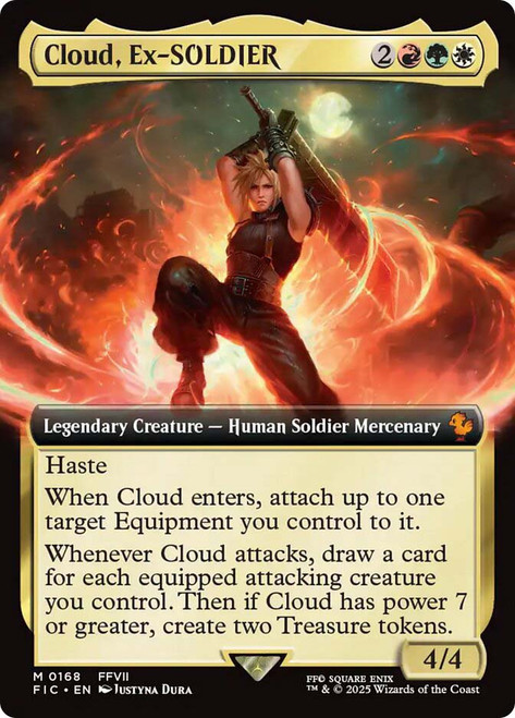 Cloud, Ex-SOLDIER (#168) (Extended Art)\nFINAL FANTASY Commander - Variants\nSingle\nMagic The Gathering