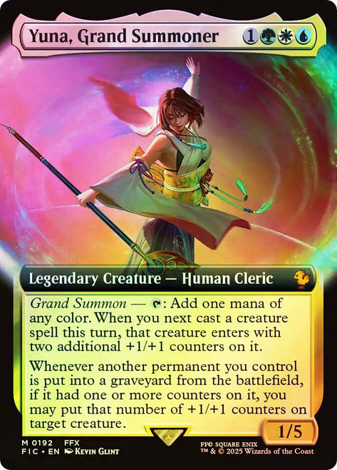 Yuna, Grand Summoner (#192) (Extended Art)\nFINAL FANTASY Commander - Variants\nSingle\nMagic The Gathering