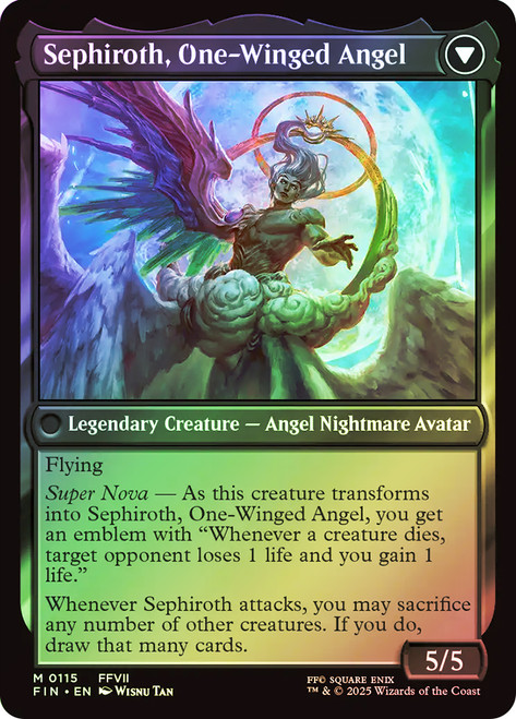 one winged angel mtg card target opponent loses 1 life and you gain 1 life. Sephiroth, One-winged Angel Emblem MTG