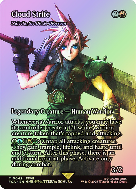 Najeela, the Blade-Blossom (Cloud Strife) (Borderless)\nFINAL FANTASY Through the Ages\nSingle\nMagic The Gathering