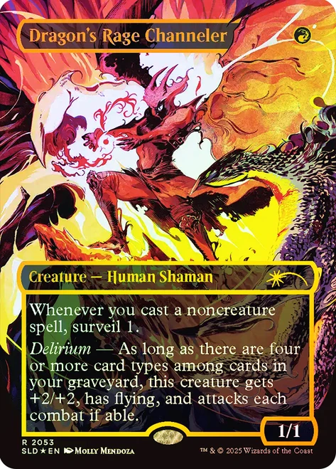 Dragon's Rage Channeler (Secret Lair) (#2053) (Borderless) (Raised Foil)\nPromo: General - Alternate Foil\nSingle\nMagic The Gathering