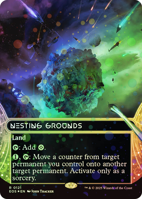 Nesting Grounds (#121) (Borderless) (Galaxy Foil)\nStellar Sights - Alternate Foil\nSingle\nMagic The Gathering