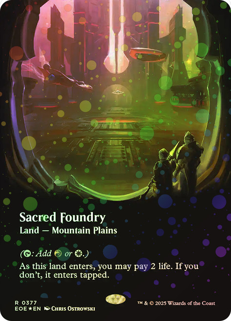 Sacred Foundry (Borderless) (Galaxy Foil)\nEdge of Eternities - Alternate Foil\nSingle\nMagic The Gathering