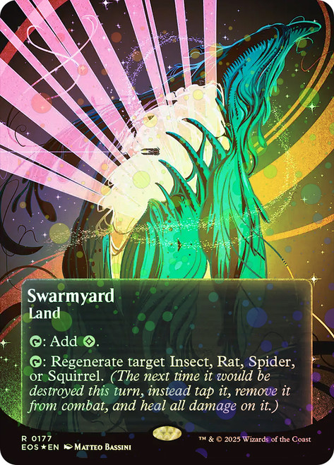 Swarmyard (#177) (Borderless) (Galaxy Foil)\nStellar Sights - Alternate Foil\nSingle\nMagic The Gathering