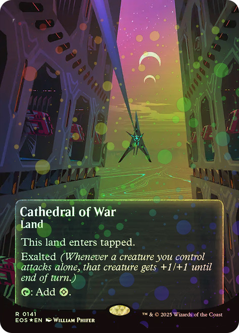Cathedral of War (#141) (Borderless) (Galaxy Foil)\nStellar Sights - Alternate Foil\nSingle\nMagic The Gathering