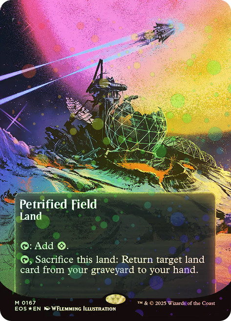 Petrified Field (#167) (Borderless) (Galaxy Foil)\nStellar Sights - Alternate Foil\nSingle\nMagic The Gathering