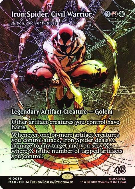 Alibou, Ancient Witness (Iron Spider, Civil Warrior) (Borderless)\nMarvel Universe\nSingle\nMagic The Gathering