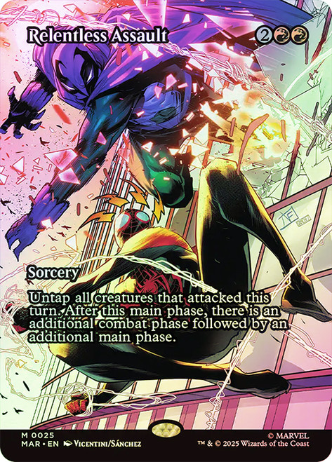 Relentless Assault (Borderless)\nMarvel Universe\nSingle\nMagic The Gathering