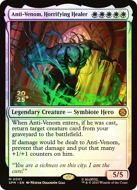 Anti-Venom, Horrifying Healer (Prerelease) (Marvel's Spider-Man)\nPromo: Date Stamped\nSingle\nMagic The Gathering