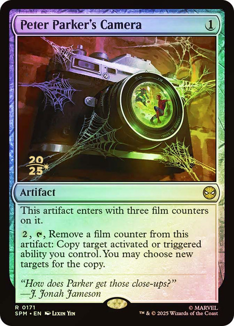 Peter Parker's Camera (Prerelease) (Marvel's Spider-Man)\nPromo: Date Stamped\nSingle\nMagic The Gathering