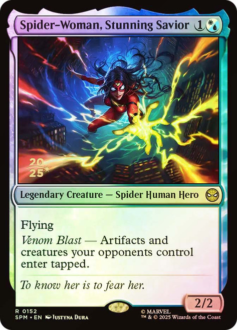Spider-Woman, Stunning Savior (Prerelease) (Marvel's Spider-Man)\nPromo: Date Stamped\nSingle\nMagic The Gathering