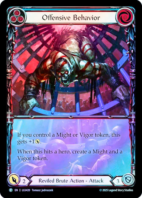 Offensive Behavior (Prerelease) (Extended Art)
Promotional Cards
Single
Flesh and Blood