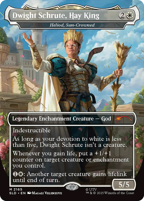 Heliod, Sun-Crowned (Dwight Schrute, Hay King) (The Office) (Secret Lair) (#2165) (Borderless)\nPromo: General\nSingle\nMagic The Gathering