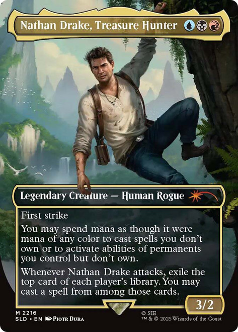 Nathan Drake, Treasure Hunter (Uncharted) (Secret Lair) (Borderless)\nPromo: General\nSingle\nMagic The Gathering