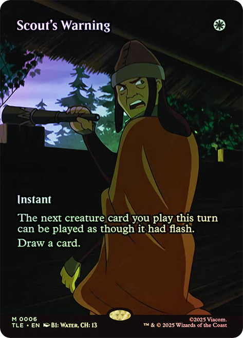 Scout's Warning (Borderless)\nAvatar: The Last Airbender Eternal Variants\nSingle\nMagic The Gathering
