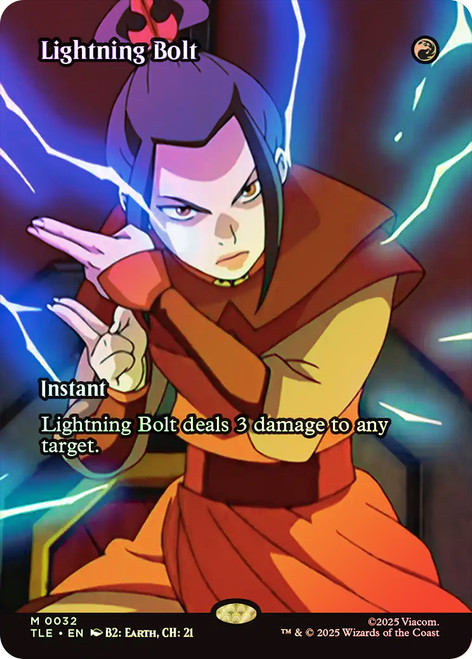 Lightning Bolt (Borderless)\nAvatar: The Last Airbender Eternal Variants\nSingle\nMagic The Gathering