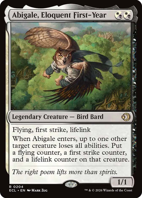 Abigale, Eloquent First-Year
Lorwyn Eclipsed
Single
Magic: The Gathering