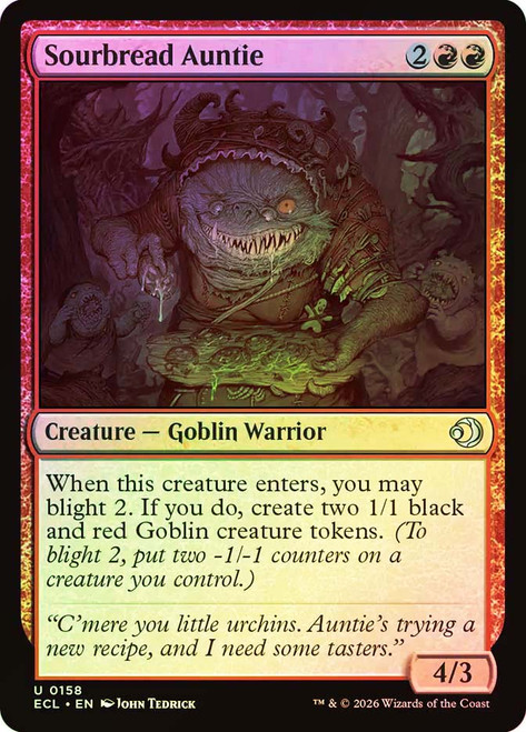 Sourbread Auntie
Lorwyn Eclipsed
Single
Magic: The Gathering