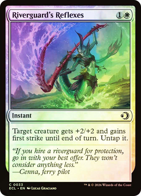 Riverguard's Reflexes
Lorwyn Eclipsed
Single
Magic: The Gathering