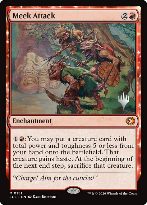 Meek Attack (Promo Pack) (Lorwyn Eclipsed)
Promo
Single
Magic: The Gathering