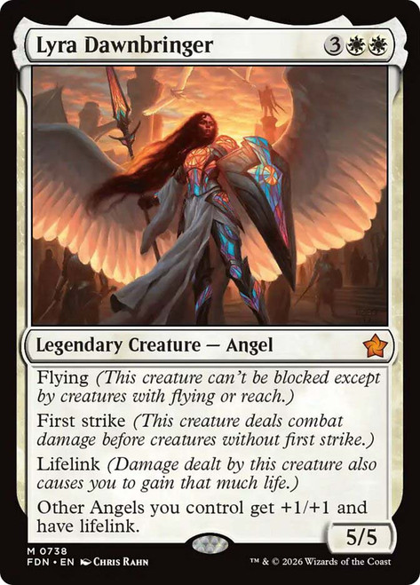 Lyra Dawnbringer (#738)
Foundations
Single
Magic: The Gathering