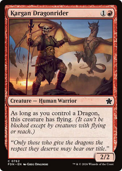 Kargan Dragonrider (#762)
Foundations
Single
Magic: The Gathering