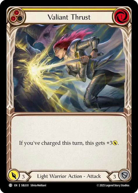 Valiant Thrust (Yellow)
Boltyn Silver Age Deck
Single
Flesh and Blood