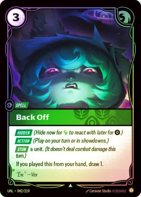 Back Off
Unleashed
Single
Riftbound: League of Legends TCG