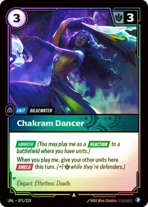 Chakram Dancer
Unleashed
Single
Riftbound: League of Legends TCG