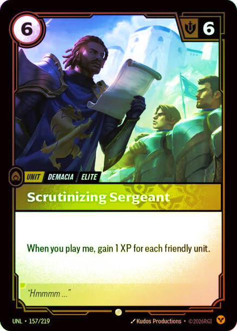 Scrutinizing Sergeant
Unleashed
Single
Riftbound: League of Legends TCG