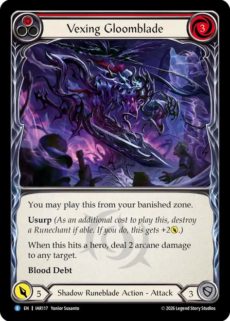 Vexing Gloomblade (Red)
Usurp the Shadow Throne
Single
Flesh and Blood
